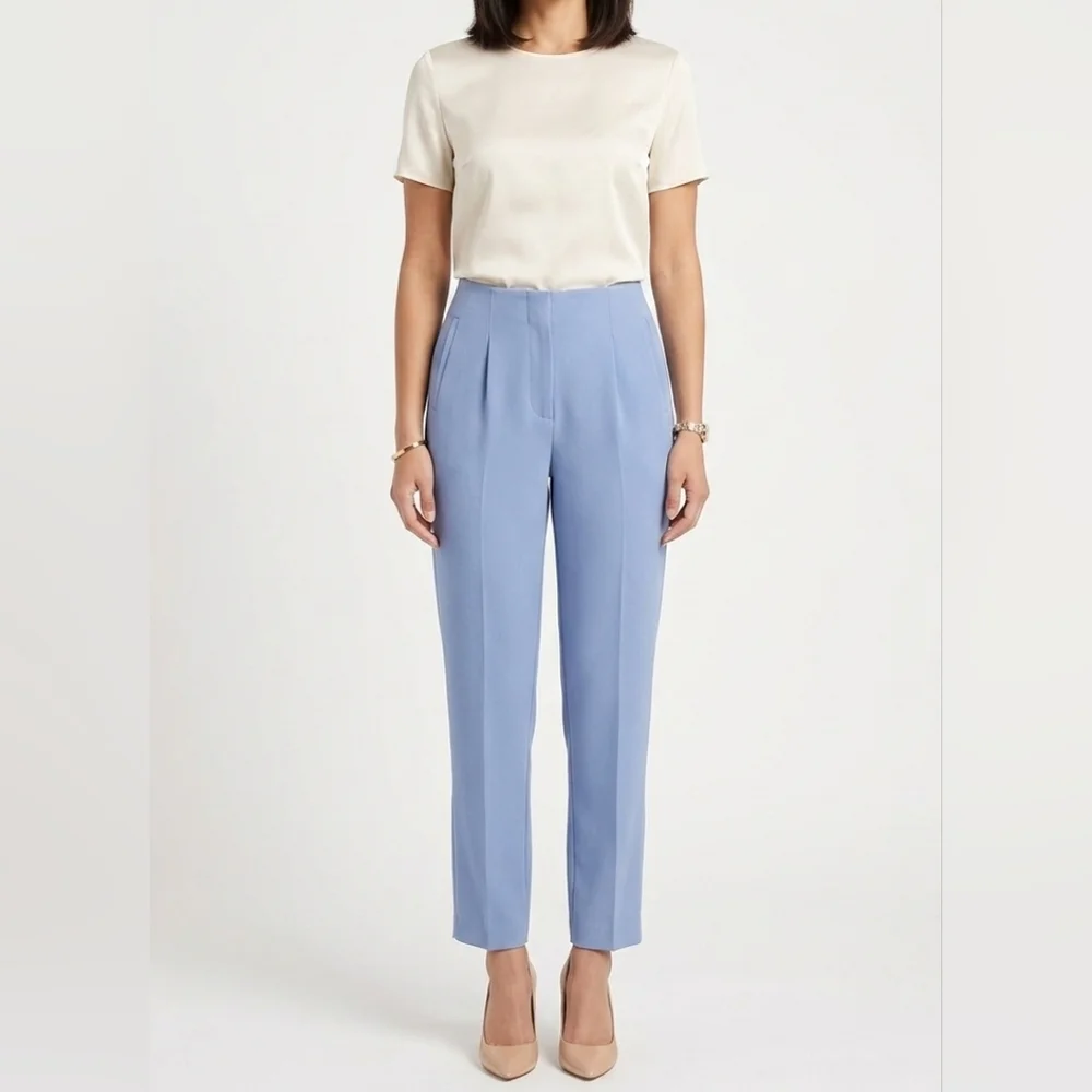 NINE WEST Women's High-Waist Pleated Pants- Light Blue with zipper front Sz 14L - Picture 1 of 12